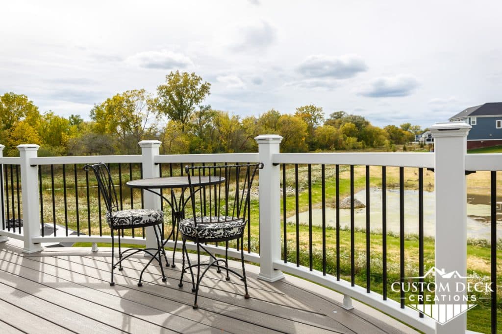 Beautiful Curved Trex Deck Custom Built with Curves and Finished Ceiling