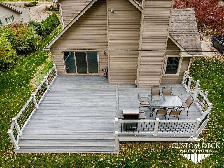 Trex Island Mist Deck in Backyard with Wide Stairs