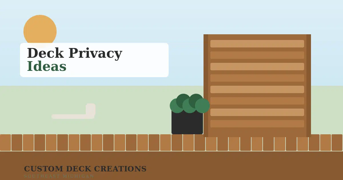 Illustration of a deck with a louvered privacy screen and planters