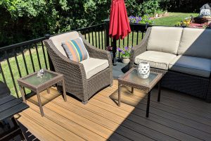 Furniture on a brown deck